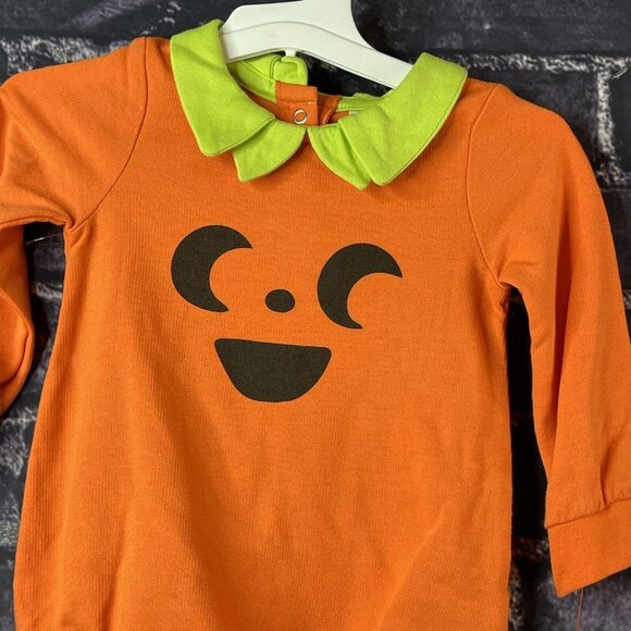 Cat & Jack 12 Months Pumpkin Romper Top & Striped Bottom Set - Picture 2 of 8